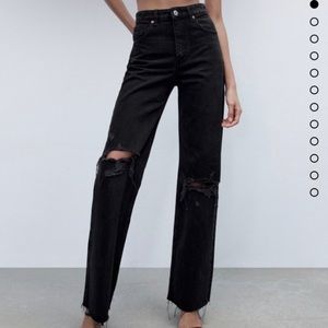 Zara High Waisted Ripped Wide Leg Jeans